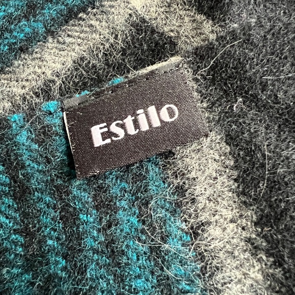 Estilo Plaid Scarf Wool Tartan Rectangle Black Blue Check Block - Picture 4 of 5